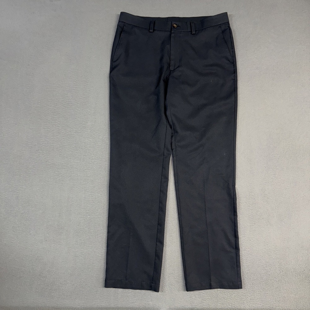 Haggar Pants Mens 34x32 Blue Gray Straight Flat Front Stretch Polyester Dress
